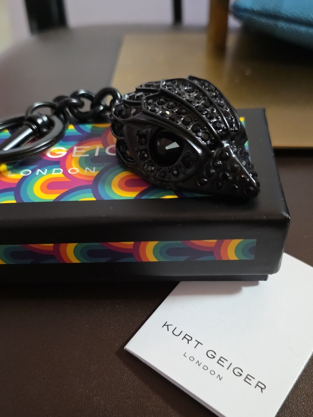 Kurt Geiger Charm Key Chain Nib Black  Crystal Enladen W/ Dog Clip
